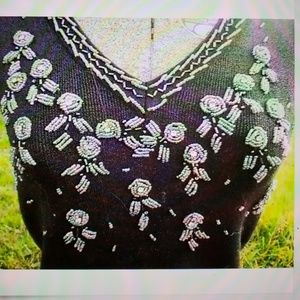 Black Beaded Knit Top Size S New